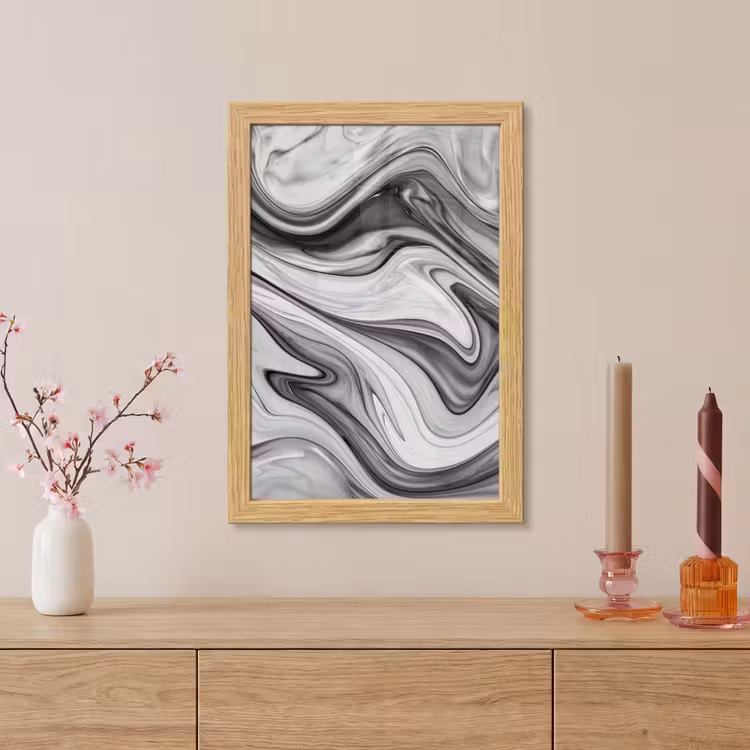 Poster met lijst - Marmer - Patronen - Grijs - Marmerlook - Zwart — 5