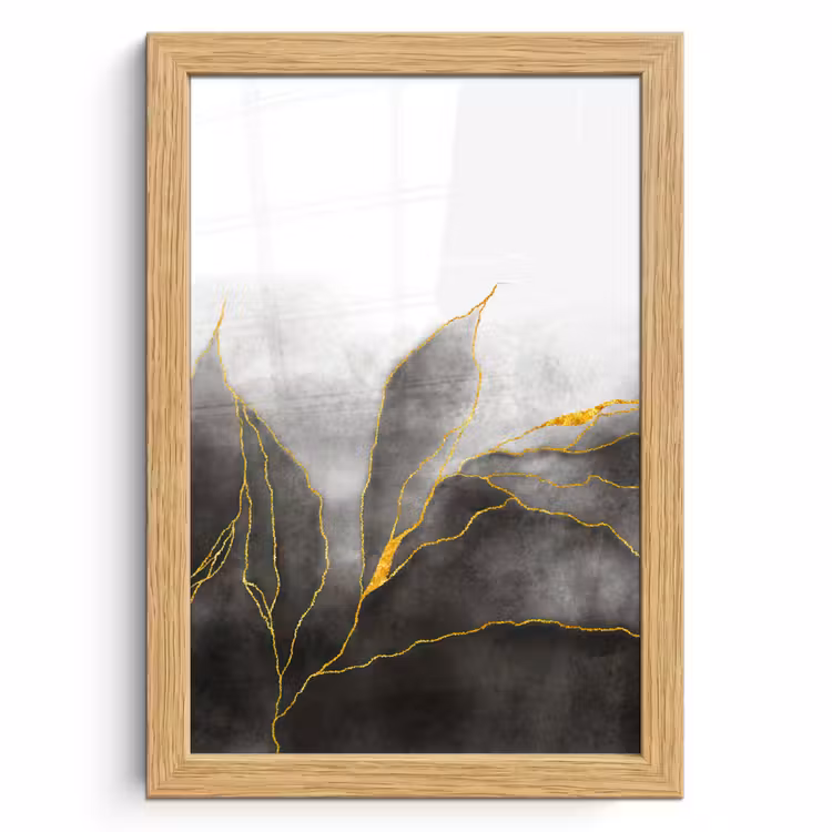 Poster met lijst - Marmer - Zwart - Goud - Luxe - Marmerlook — 1
