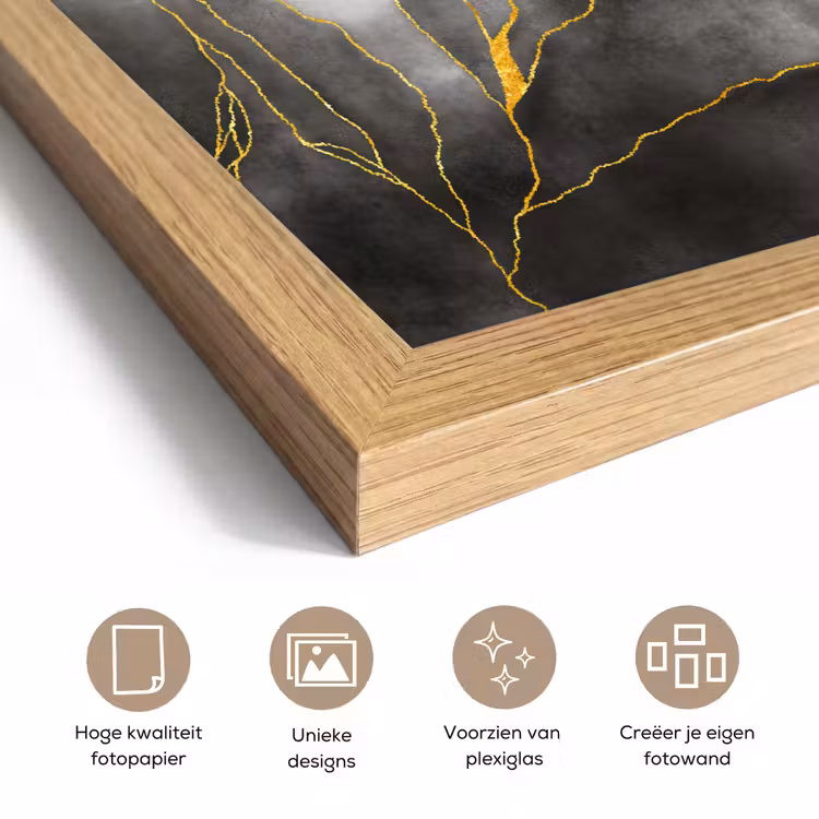 Poster met lijst - Marmer - Zwart - Goud - Luxe - Marmerlook — 6