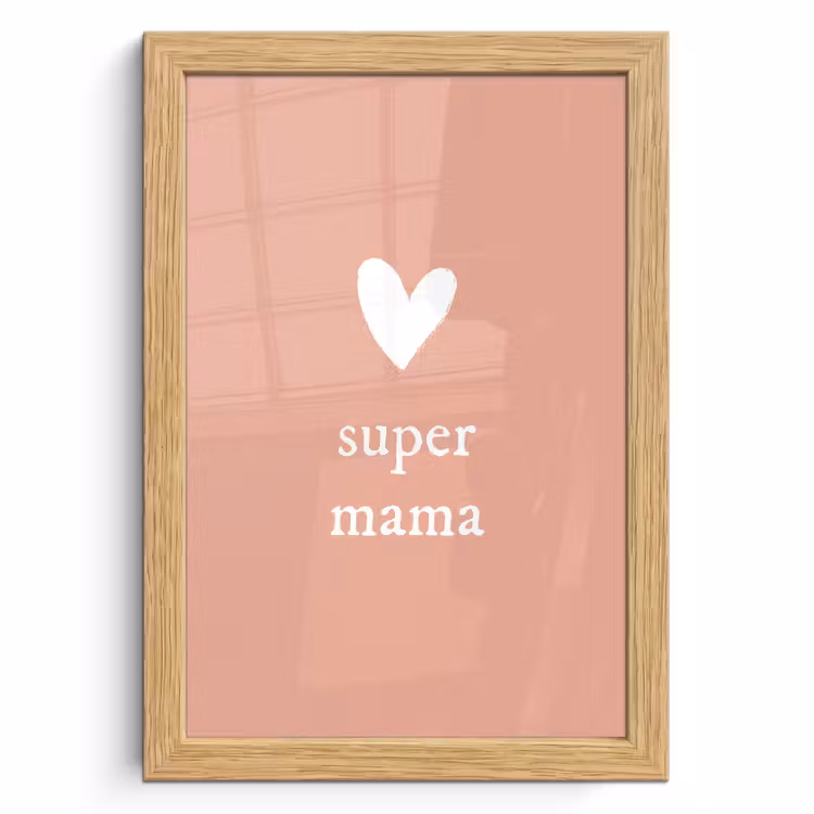 Poster met lijst - Presentje voor Moederdag super mama lichtroze/wit — 1
