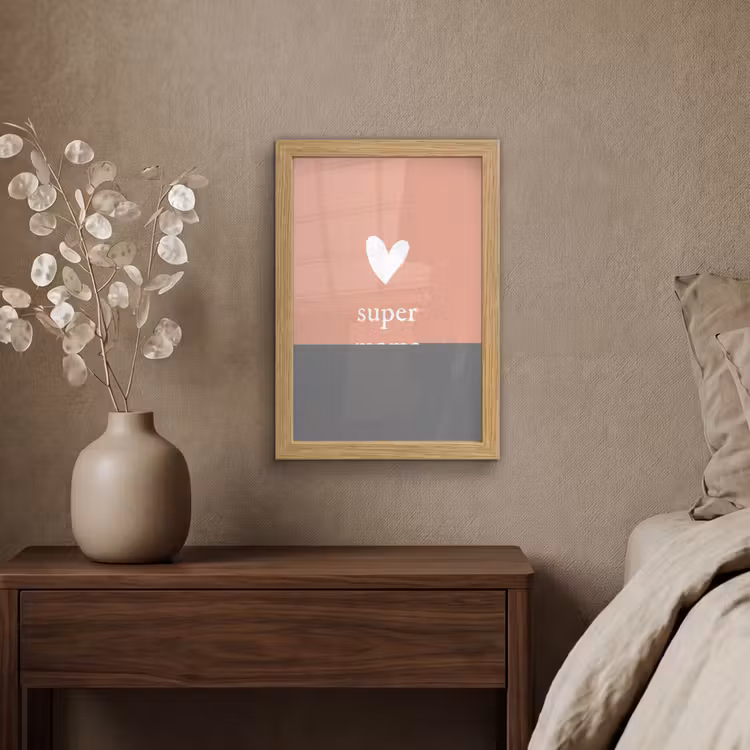 Poster met lijst - Presentje voor Moederdag super mama lichtroze/wit — 4