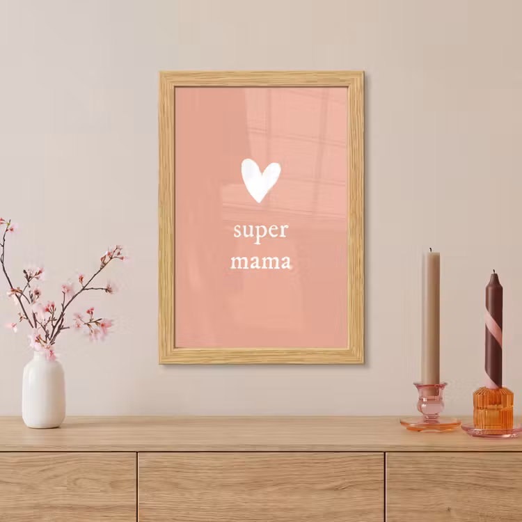 Poster met lijst - Presentje voor Moederdag super mama lichtroze/wit — 5
