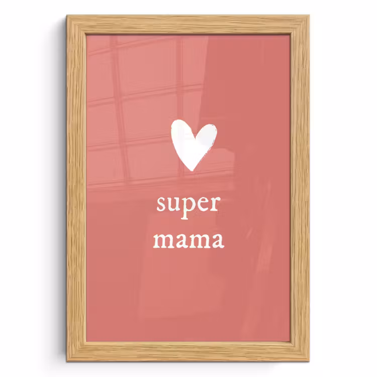 Poster met lijst - Presentje voor Moederdag super mama roze/wit — 1