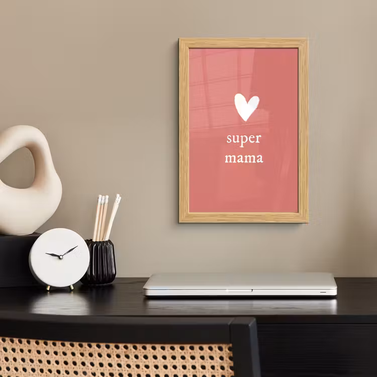 Poster met lijst - Presentje voor Moederdag super mama roze/wit — 2