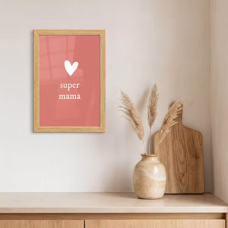 Poster met lijst - Presentje voor Moederdag super mama roze/wit — 3