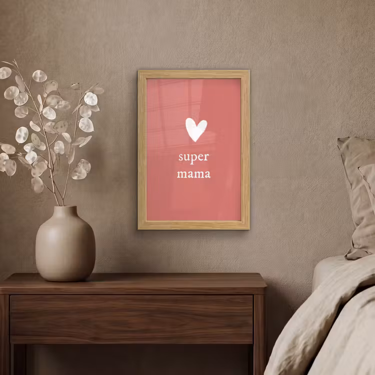 Poster met lijst - Presentje voor Moederdag super mama roze/wit — 4