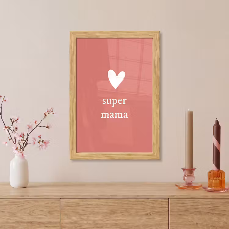 Poster met lijst - Presentje voor Moederdag super mama roze/wit — 5