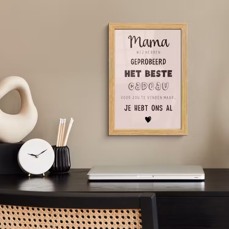 Poster met lijst - Spreuken - Quotes Mama Je Hebt Ons Al - Moederdag cadeau voor mama - Roze — 2