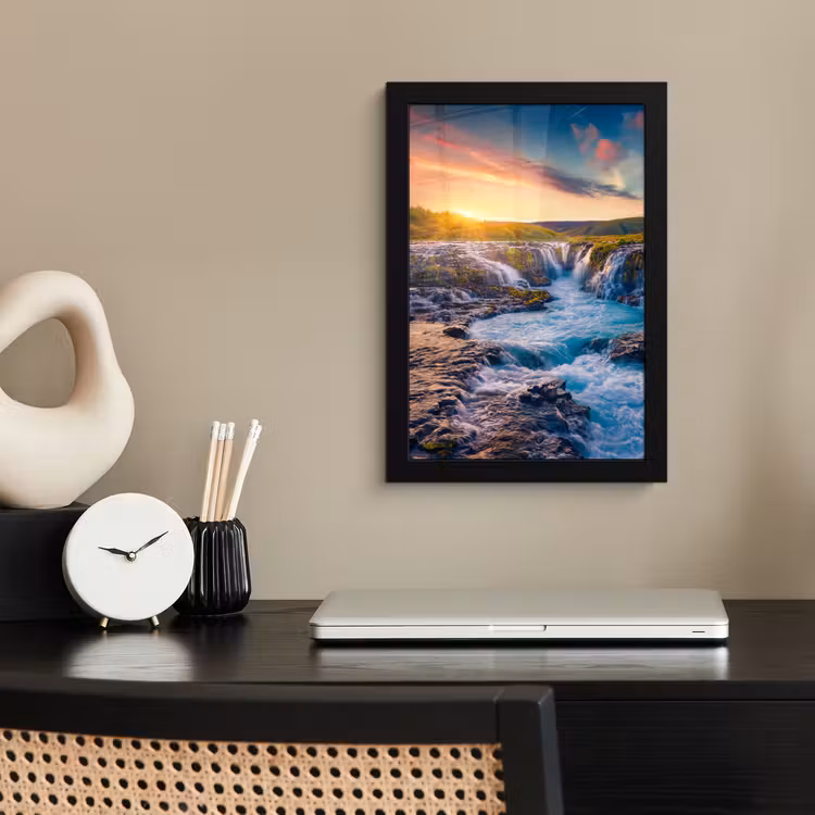 Poster met lijst - Waterval - Planten - Mos - Landschap - Zonsondergang - Rots — 2