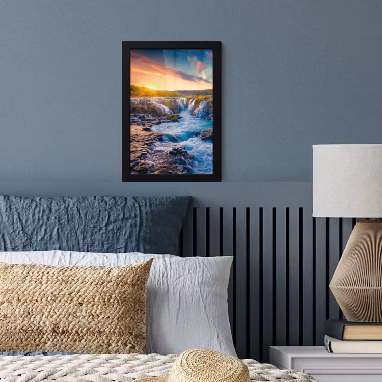 Poster met lijst - Waterval - Planten - Mos - Landschap - Zonsondergang - Rots — 3