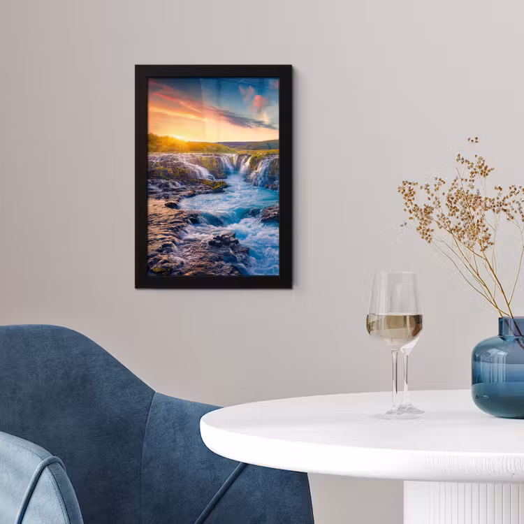 Poster met lijst - Waterval - Planten - Mos - Landschap - Zonsondergang - Rots — 4
