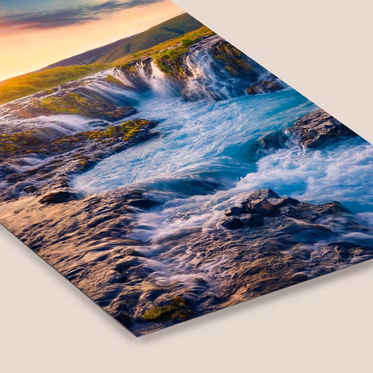 Poster met lijst - Waterval - Planten - Mos - Landschap - Zonsondergang - Rots — 7