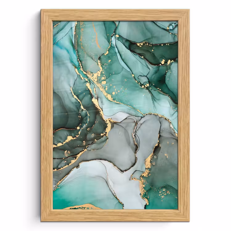 Poster met lijst - Goud - Marmer - Groen - Luxe - Marmerlook - Grijs — 1