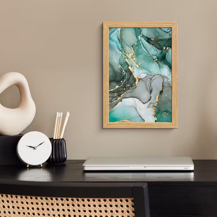 Poster met lijst - Goud - Marmer - Groen - Luxe - Marmerlook - Grijs — 2
