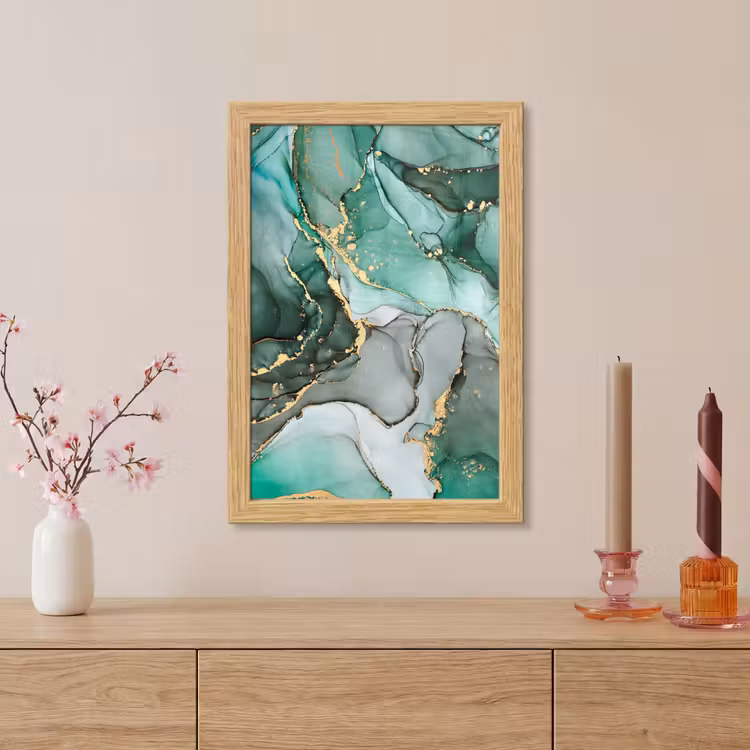 Poster met lijst - Goud - Marmer - Groen - Luxe - Marmerlook - Grijs — 5