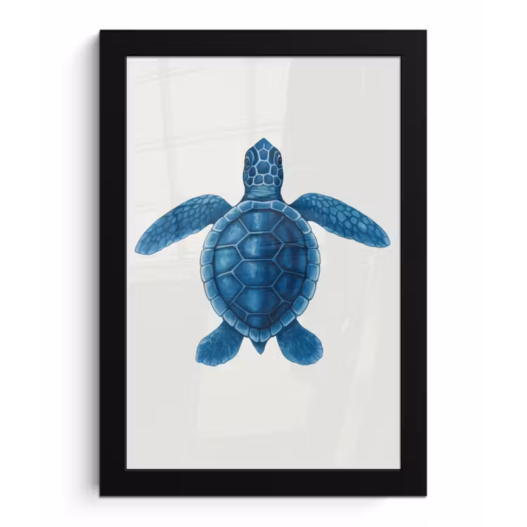 Poster met lijst - Schildpad - Blauw - Schild — 1