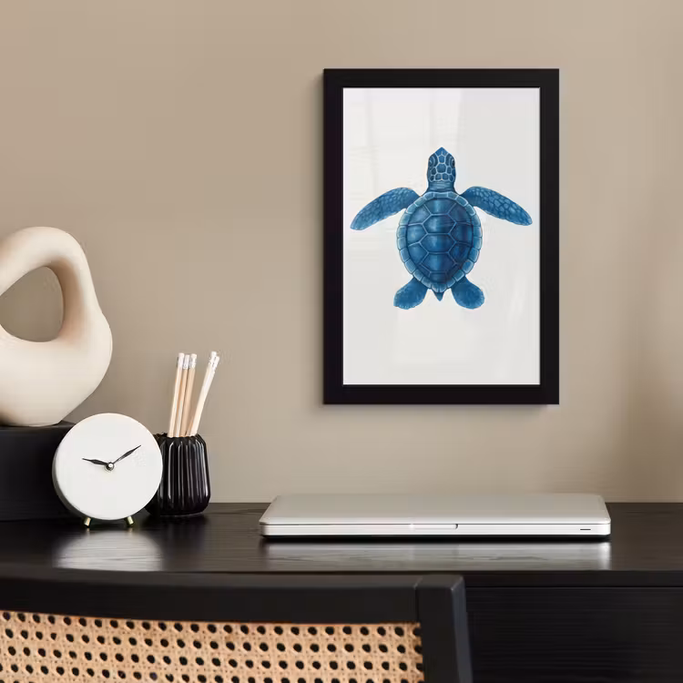 Poster met lijst - Schildpad - Blauw - Schild — 2