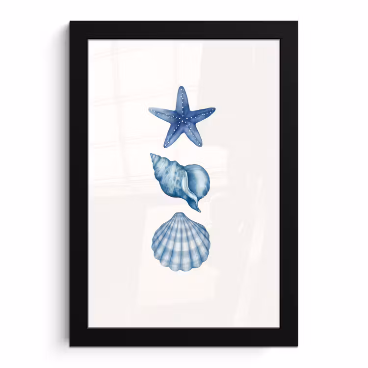 Poster met lijst - Zeester - Schelpen - Blauw — 1