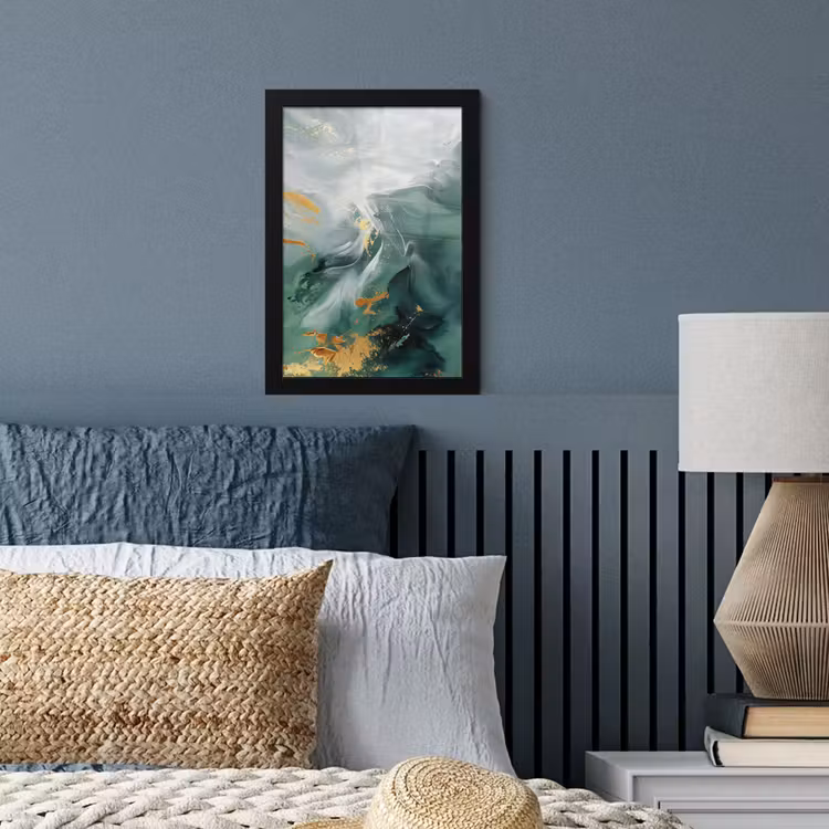 Poster met lijst - Abstracte Verfstreken Groen Goud — 3