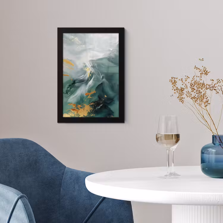Poster met lijst - Abstracte Verfstreken Groen Goud — 4