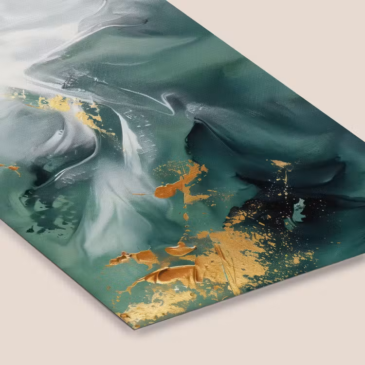 Poster met lijst - Abstracte Verfstreken Groen Goud — 7