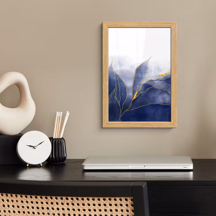 Poster met lijst - Marmer - Blauw - Marmerlook - Goud - Textuur — 2