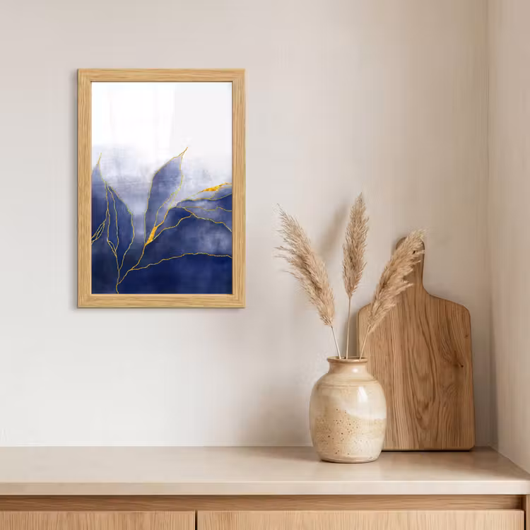 Poster met lijst - Marmer - Blauw - Marmerlook - Goud - Textuur — 3