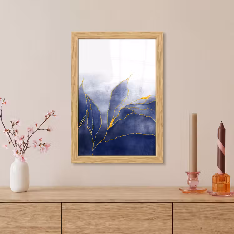 Poster met lijst - Marmer - Blauw - Marmerlook - Goud - Textuur — 5