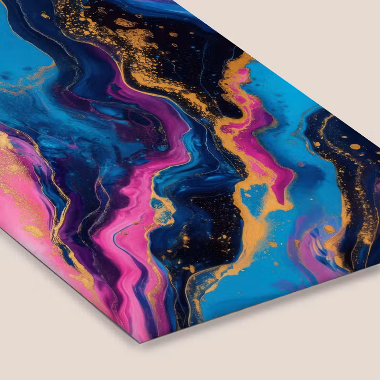 Poster met lijst - Abstracte Vloeibare Verf Blauw Goud — 7