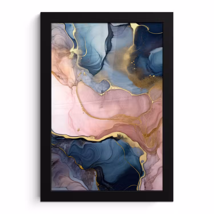 Poster met lijst - Marmer - Roze - Blauw