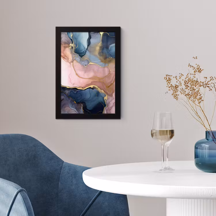 Poster met lijst - Abstracte Alcohol Inkt Gouden Details — 4