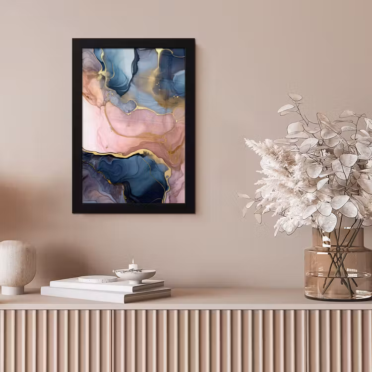 Poster met lijst - Abstracte Alcohol Inkt Gouden Details — 5