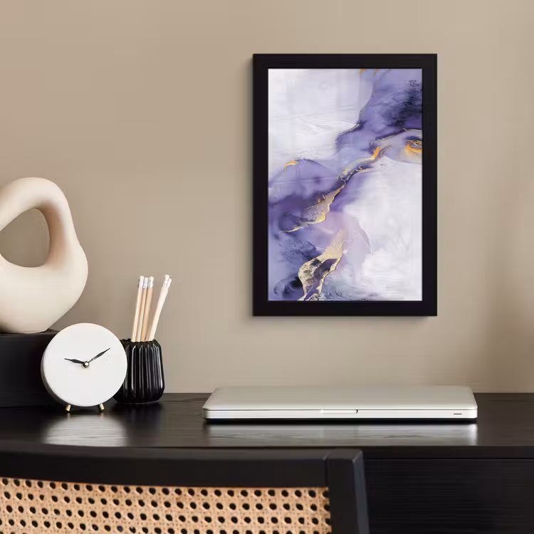 Poster met lijst - Abstracte Verfstreken Paars Goud — 2