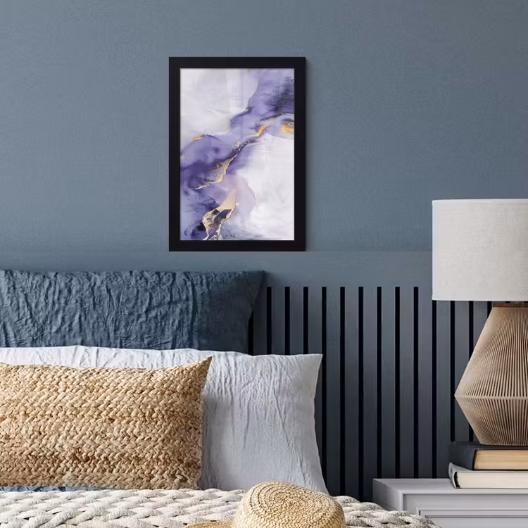 Poster met lijst - Abstracte Verfstreken Paars Goud — 3