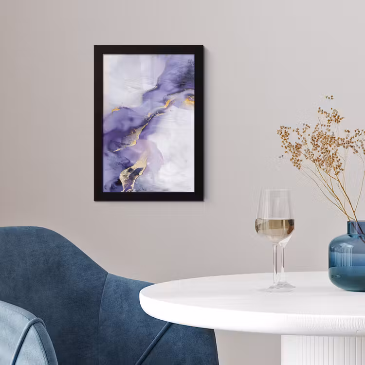 Poster met lijst - Abstracte Verfstreken Paars Goud — 4