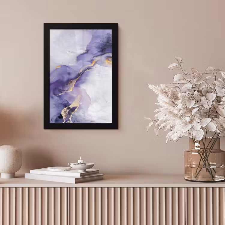 Poster met lijst - Abstracte Verfstreken Paars Goud — 5