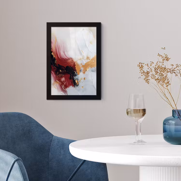 Poster met lijst - Abstracte Vloeiende Verfstreken Bordeaux Goud — 4
