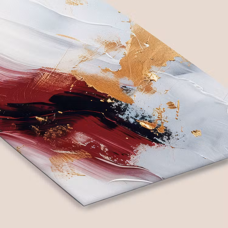 Poster met lijst - Abstracte Vloeiende Verfstreken Bordeaux Goud — 7
