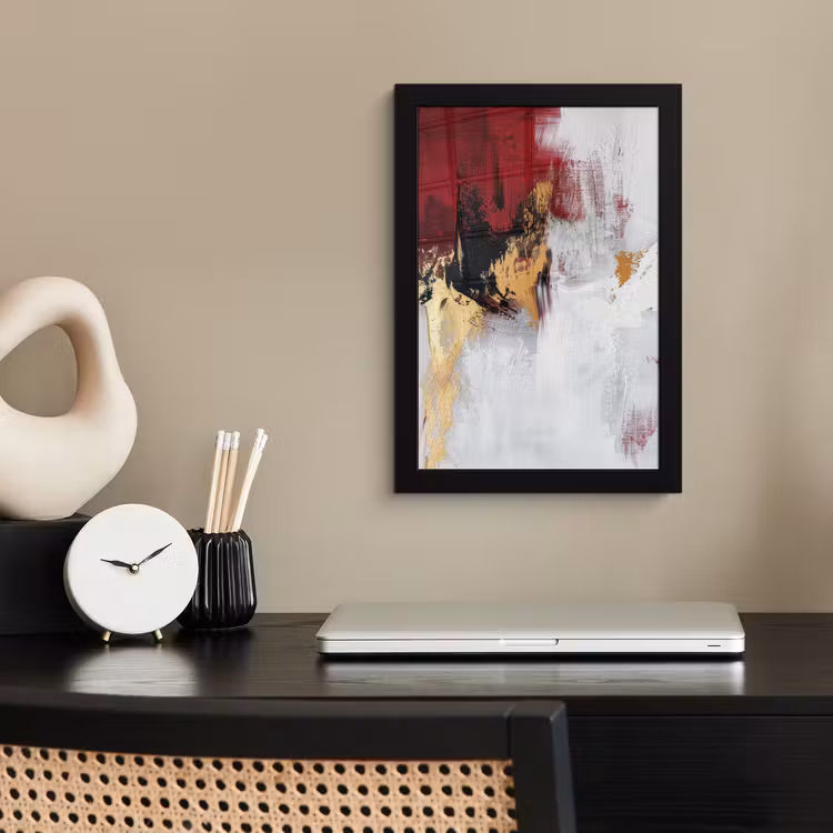 Poster met lijst - Abstracte Verfstreken Bordeaux Goud — 2