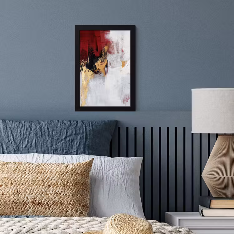 Poster met lijst - Abstracte Verfstreken Bordeaux Goud — 3