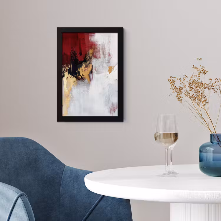 Poster met lijst - Abstracte Verfstreken Bordeaux Goud — 4