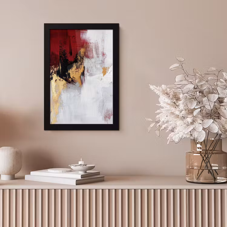 Poster met lijst - Abstracte Verfstreken Bordeaux Goud — 5