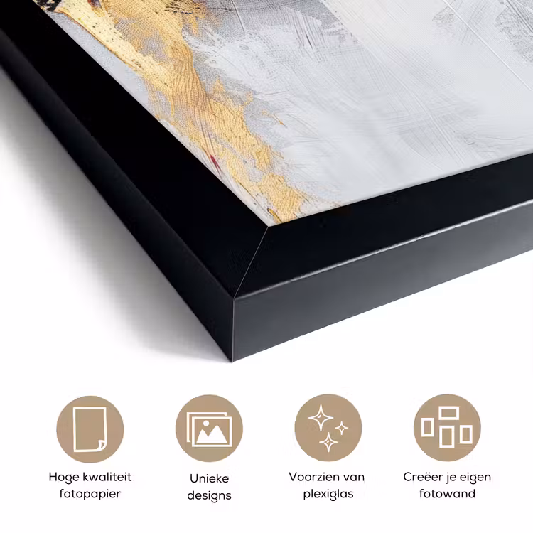 Poster met lijst - Abstracte Verfstreken Bordeaux Goud — 6