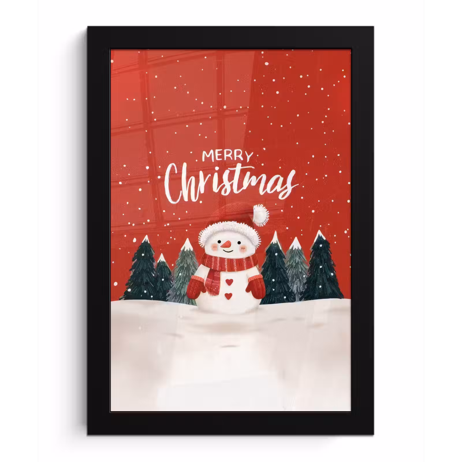 Poster met lijst - Kerstgroet - Sneeuw - Rood — 1