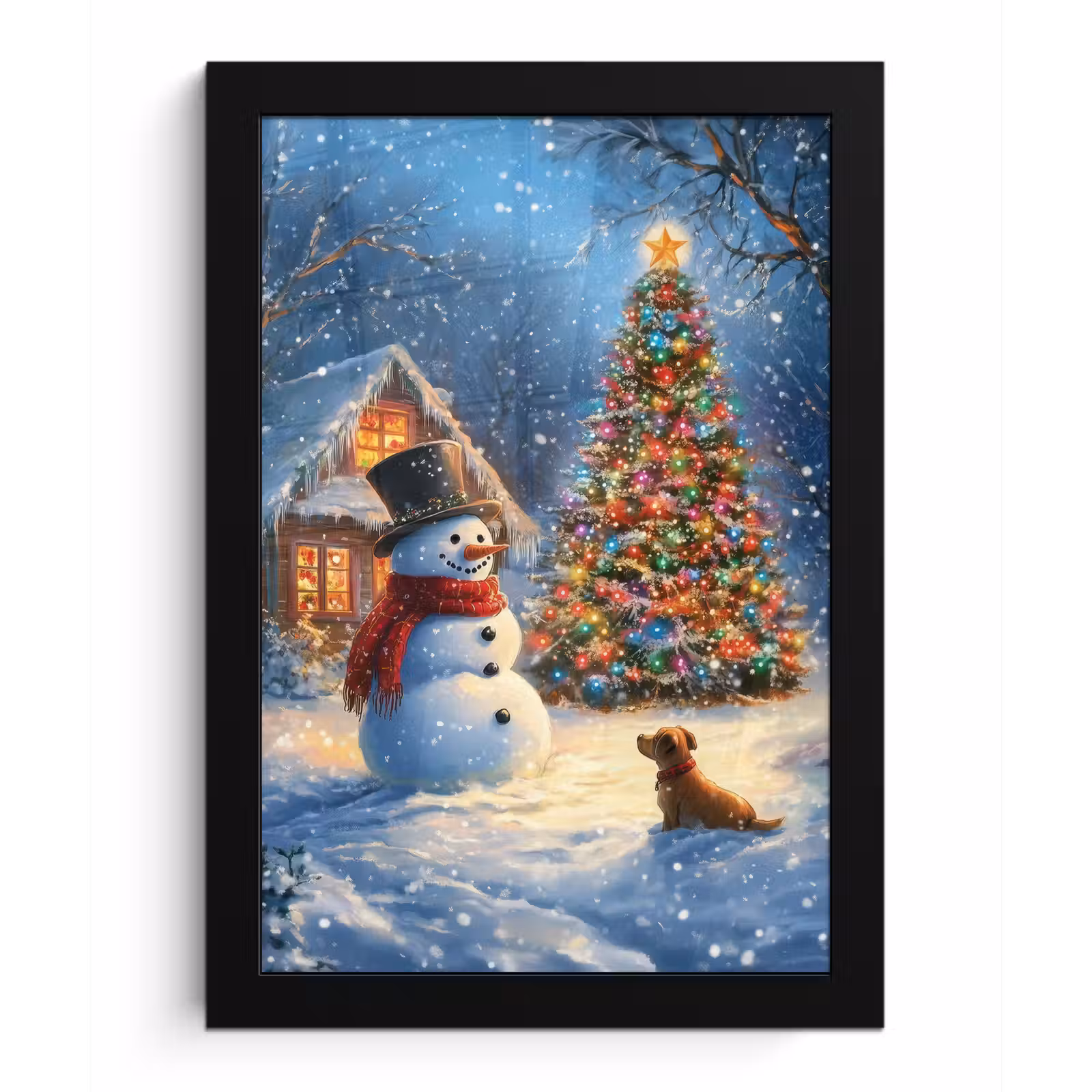 Poster met lijst - Kerstwonder - Winteravond - Kleurrijk — 1