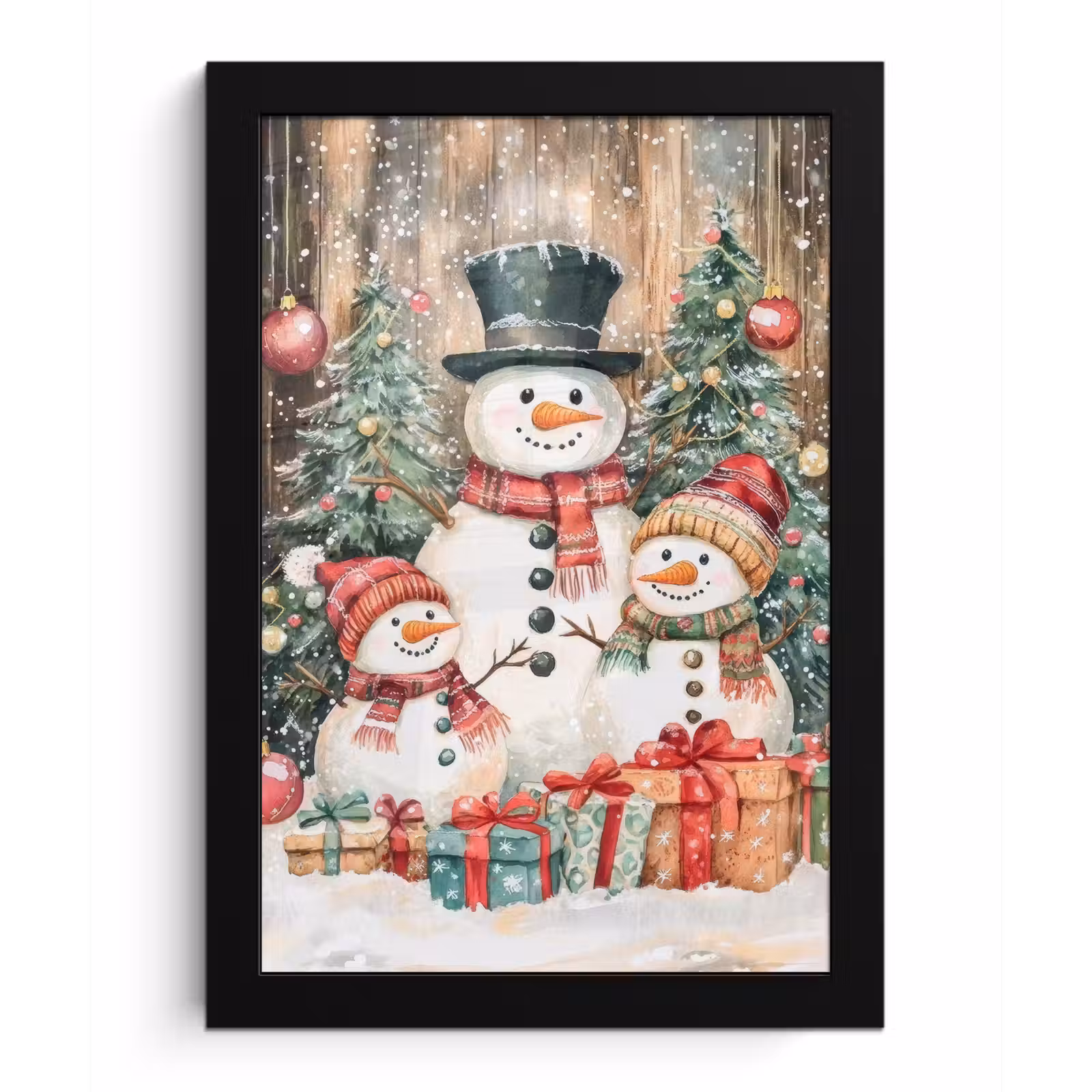 Poster met lijst - Sneeuwpop - Familie - Kleurrijk — 1