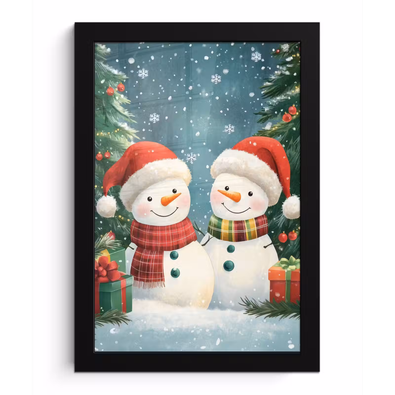 Poster met lijst - Sneeuwpop - Kerstsneeuw - Groen - Rood — 1