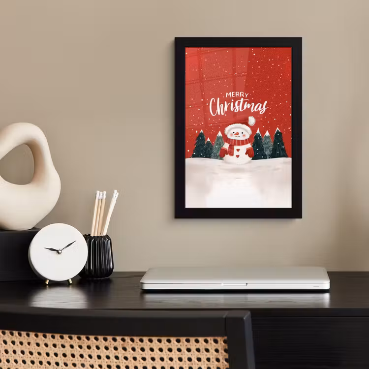Poster met lijst - Kerstgroet - Sneeuw - Rood — 2