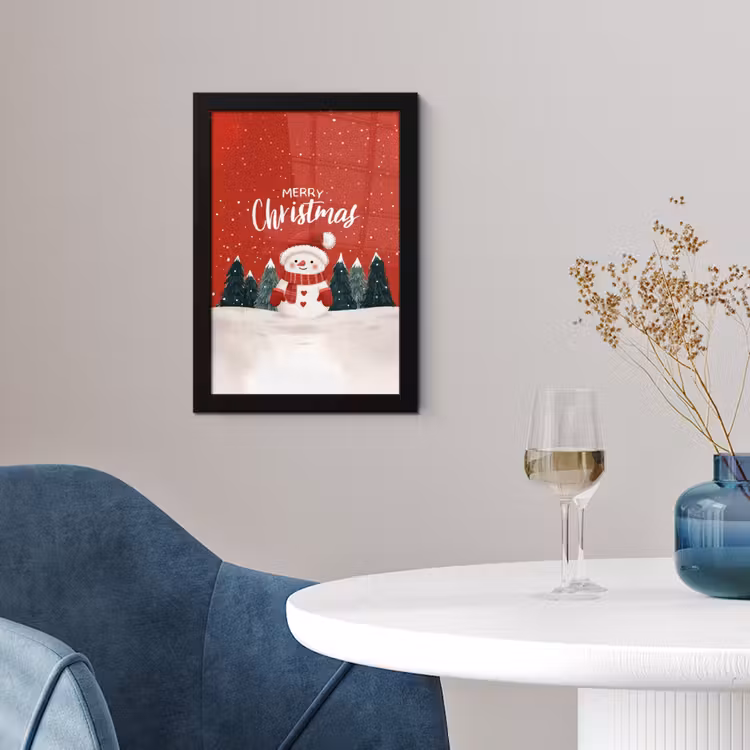 Poster met lijst - Kerstgroet - Sneeuw - Rood — 4