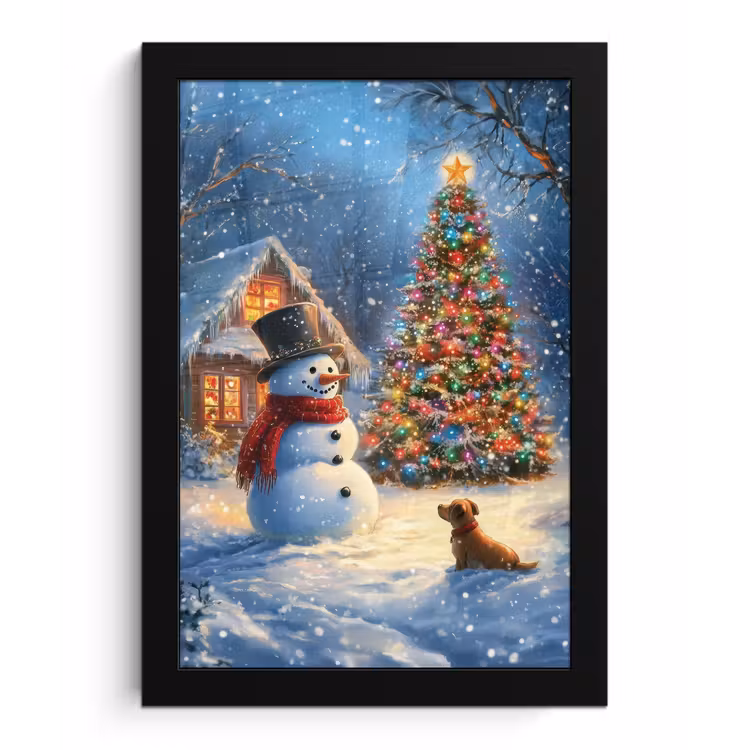 Poster met lijst - Kerstwonder - Winteravond - Kleurrijk — 1